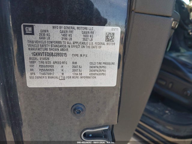 2011 Gmc Acadia Denali მანქანა იყიდება აუქციონზე, vin: 1GKKVTED6BJ280015, აუქციონის ნომერი: 45229252