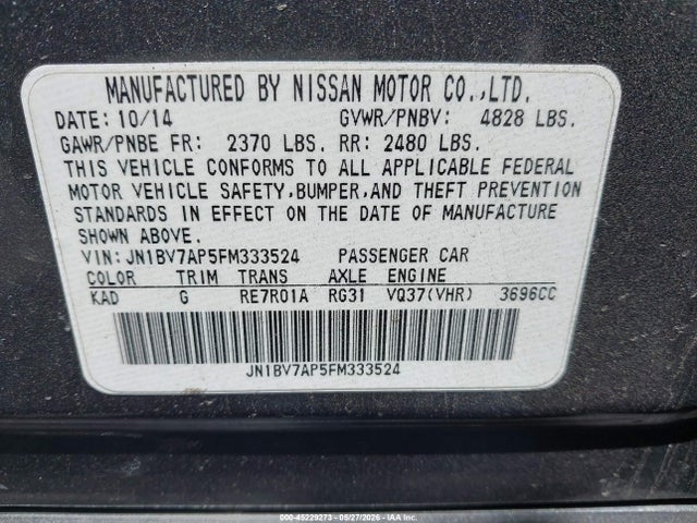 JN1BV7AP5FM333524 Infiniti Q50 SPORT
