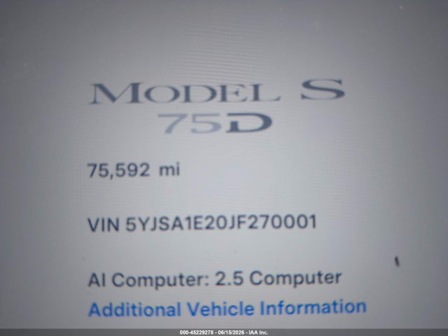 Tesla Model S 100d/75d/p100d 2018 5YJSA1E20JF270001 Image 16