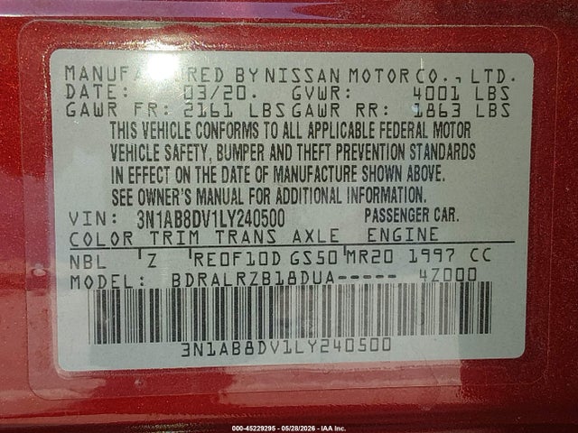 Nissan Sentra Sr Xtronic Cvt 2020 3N1AB8DV1LY240500 Image 9