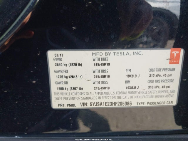 Tesla Model S 100d/60d/75d/90d/p100d 2017 5YJSA1E23HF205086 Image 9