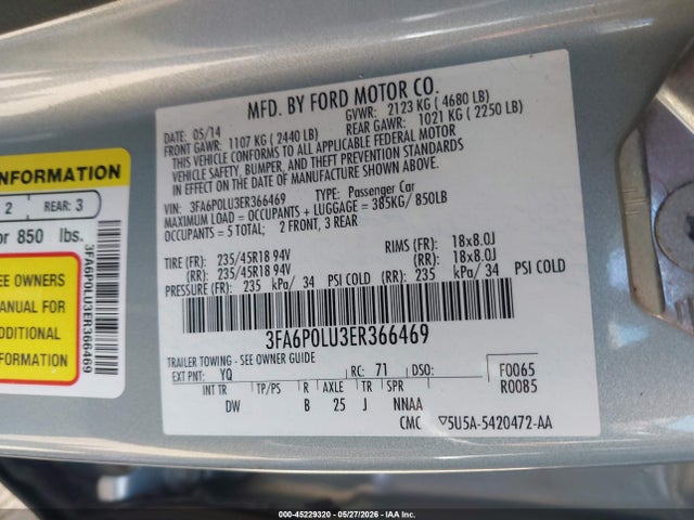 Ford Fusion Hybrid Se 2014 3FA6P0LU3ER366469 Image 9