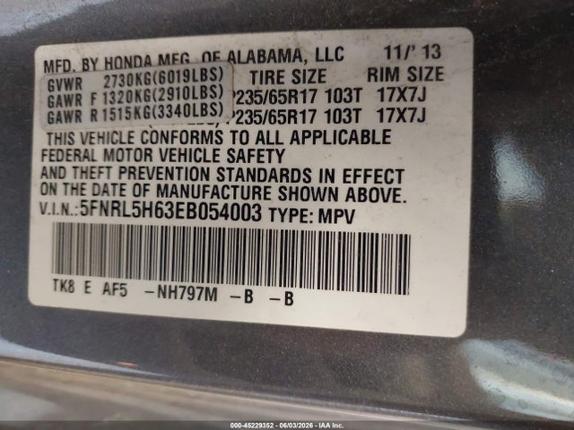 Honda Odyssey Ex-l 2014 5FNRL5H63EB054003 Image 9