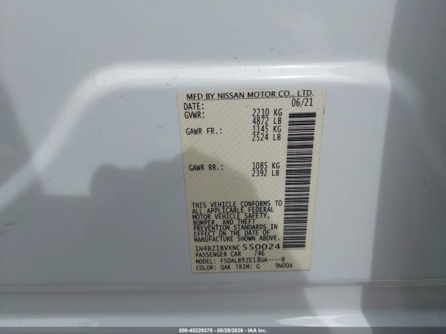 Продаж на аукціоні авто 2022 Nissan Leaf S Plus 62 Kwh, vin: 1N4BZ1BVXNC550024, номер лоту: 45229370