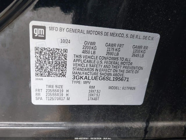 Продаж на аукціоні авто 2025 Gmc Terrain Awd Elevation, vin: 3GKALUEG6SL195671, номер лоту: 45229381