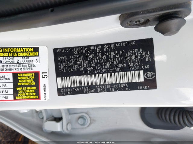 4T1C11AK2PU129985 Toyota CAMRY LE