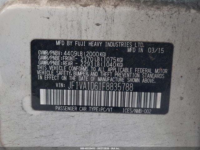 Subaru Wrx Premium 2015 JF1VA1D61F8835788 Image 9
