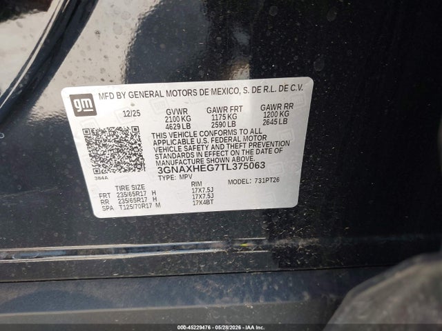 45229476 :رقم المزاد ، 3GNAXHEG7TL375063 vin ، 2026 Chevrolet Equinox Fwd Lt مزاد بيع