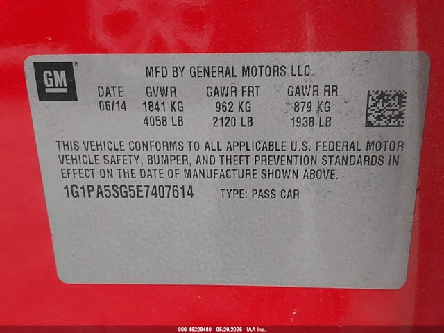 1G1PA5SG5E7407614 Chevrolet Cruze Ls Auto