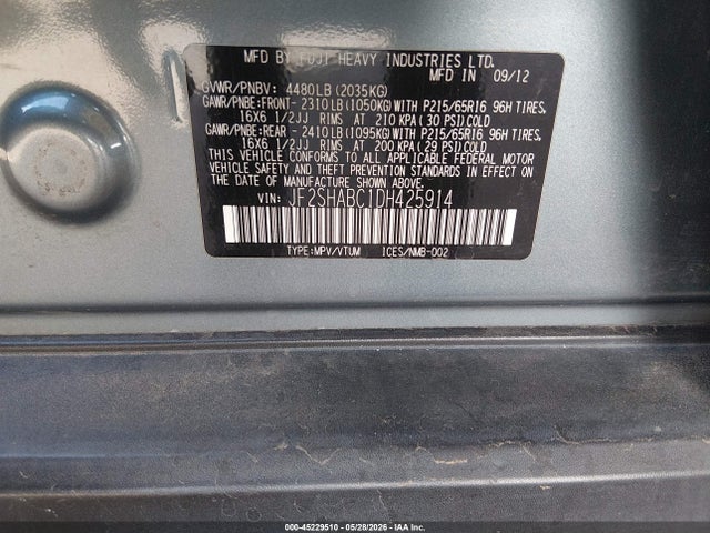 Aukcja sprzedaży 2013 Subaru Forester 2.5x, vin: JF2SHABC1DH425914, numer aukcji: 45229510