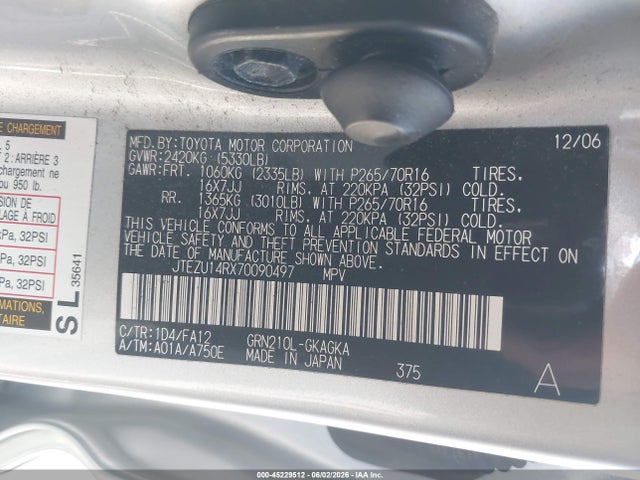 Aukcja sprzedaży 2007 Toyota 4runner Sr5 V6, vin: JTEZU14RX70090497, numer aukcji: 45229512