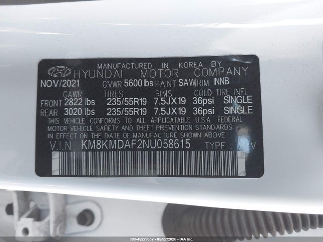 45229557 :رقم المزاد ، KM8KMDAF2NU058615 vin ، 2022 Hyundai Ioniq 5 Se مزاد بيع