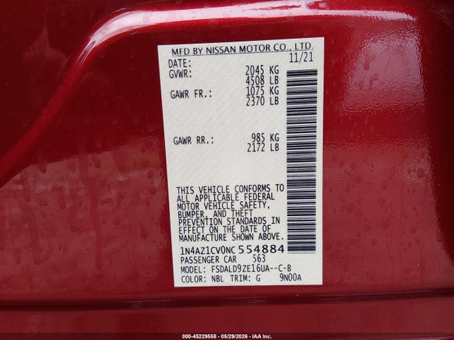 1N4AZ1CV0NC554884 Nissan Leaf Sv 40 Kwh