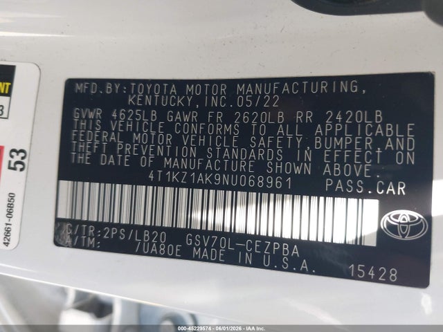 4T1KZ1AK9NU068961 Toyota Camry Xse V6