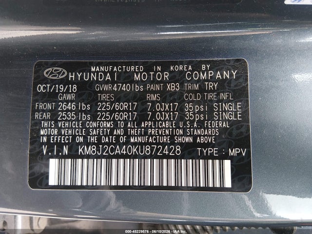 KM8J2CA40KU872428 Hyundai TUCSON SE