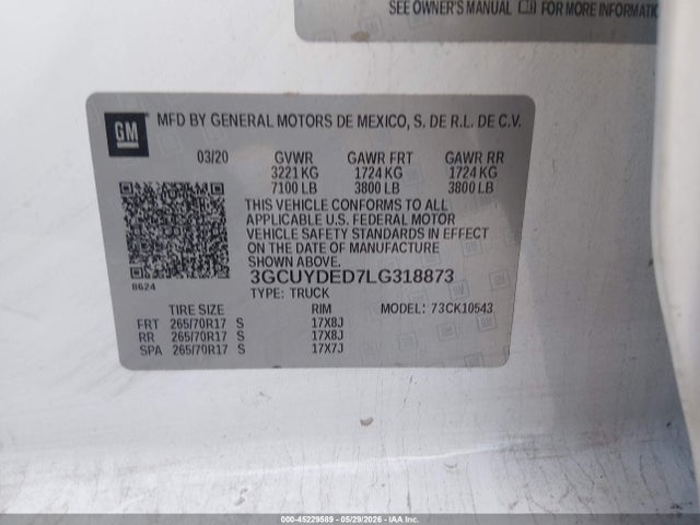 3GCUYDED7LG318873 Chevrolet Silverado 1500 4wd Short Bed Lt