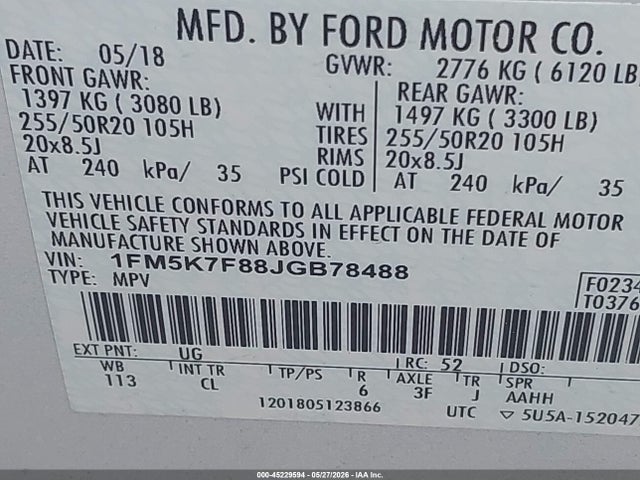 Aukcja sprzedaży 2018 Ford Explorer Limited, vin: 1FM5K7F88JGB78488, numer aukcji: 45229594
