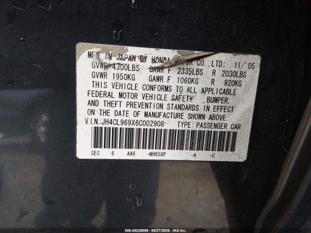 Продажа на аукционе авто 2006 Acura Tsx, vin: JH4CL969X6C002908, номер лота: 45229599