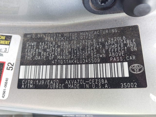 Toyota CAMRY SE 2020 4T1G11AK4LU345509 Image 9