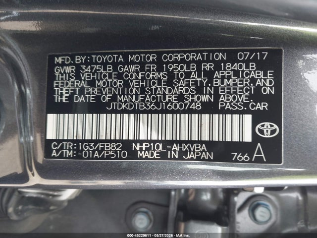 Toyota Prius C Two 2018 JTDKDTB36J1600748 Image 9