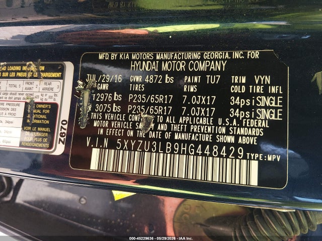 Продаж на аукціоні авто 2017 Hyundai Santa Fe Sport 2.4l, vin: 5XYZU3LB9HG448429, номер лоту: 45229636