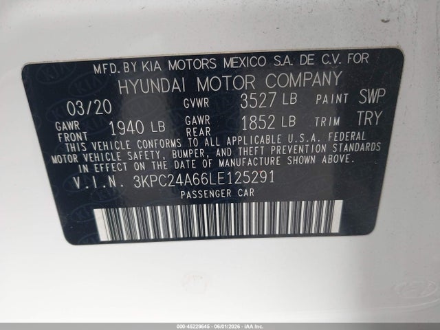 Hyundai ACCENT SE 2020 3KPC24A66LE125291 Image 9