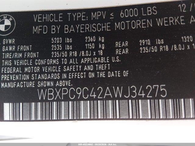 Aukcja sprzedaży 2010 Bmw X3 Xdrive30i, vin: WBXPC9C42AWJ34275, numer aukcji: 45229662