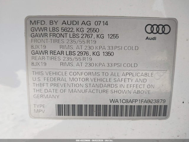 Aukcja sprzedaży 2015 Audi Q5 Hybrid 2.0t Prestige, vin: WA1C8AFP1FA023879, numer aukcji: 45229666