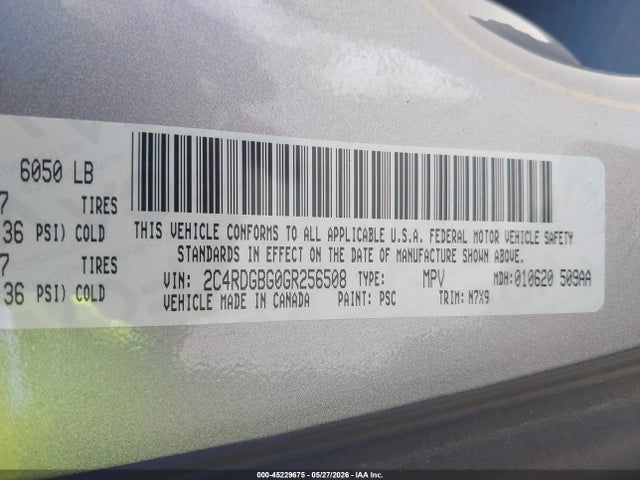 Aukcja sprzedaży 2016 Dodge Grand Caravan Se Plus, vin: 2C4RDGBG0GR256508, numer aukcji: 45229675