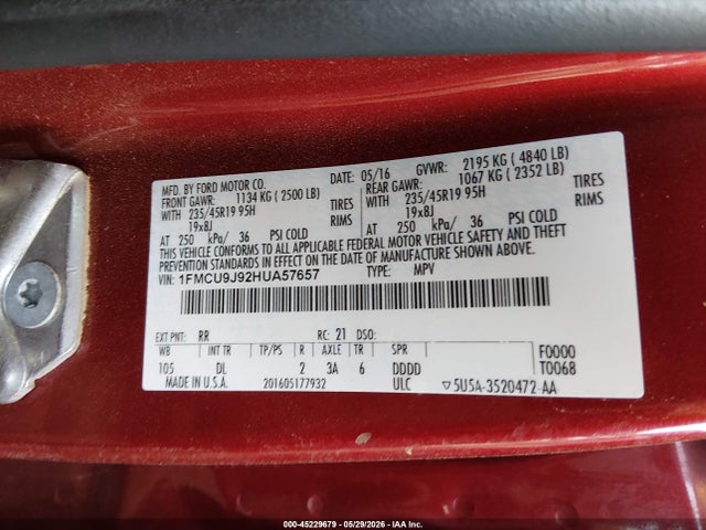 Ford Escape Titanium 2017 1FMCU9J92HUA57657 Image 9