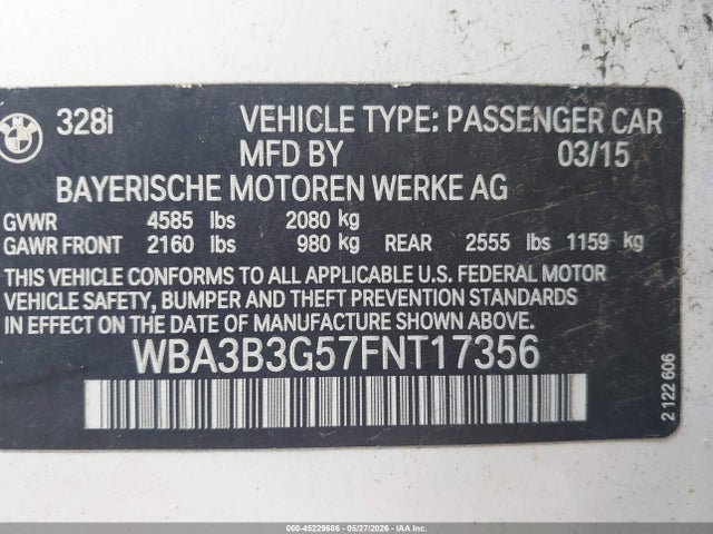 Продажа на аукционе авто 2015 Bmw 328i Xdrive, vin: WBA3B3G57FNT17356, номер лота: 45229686