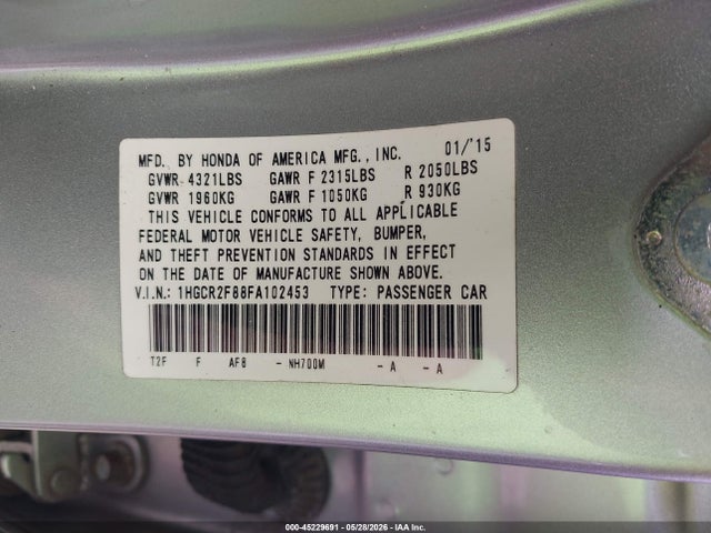 Honda Accord Ex-l 2015 1HGCR2F88FA102453 Image 9