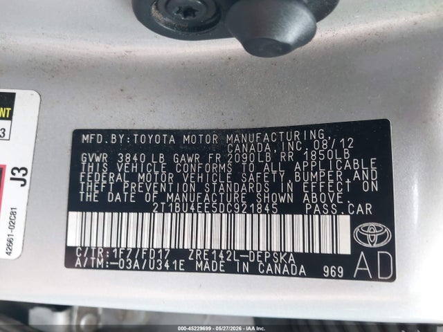Aukcja sprzedaży 2013 Toyota Corolla S, vin: 2T1BU4EE5DC921845, numer aukcji: 45229699