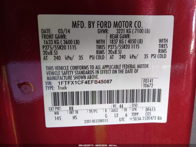 Ford F-150 Lariat 2014 1FTFX1CF4EFB45087 Image 9