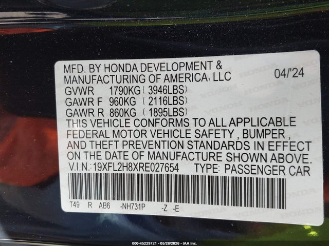 Продаж на аукціоні авто 2024 Honda Civic Sport, vin: 19XFL2H8XRE027654, номер лоту: 45229721