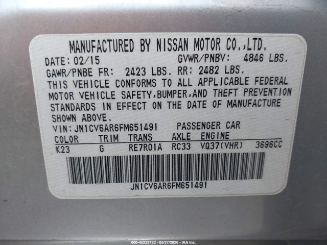 Продажа на аукционе авто 2015 Infiniti Q40, vin: JN1CV6AR6FM651491, номер лота: 45229722