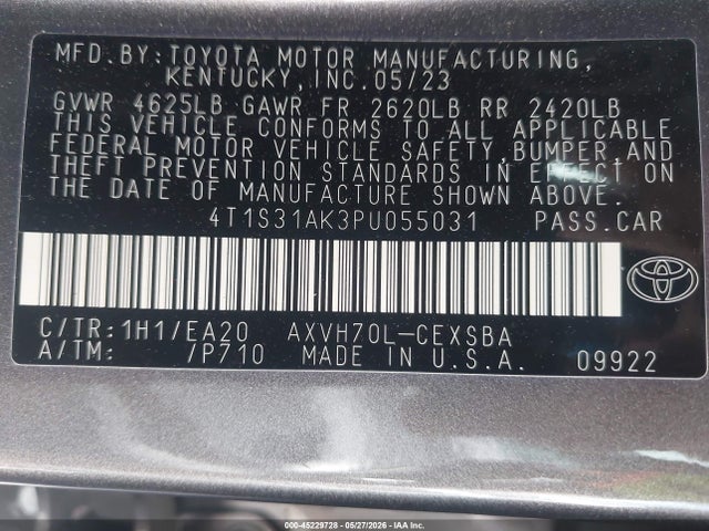 2023 Toyota Camry Se Hybrid მანქანა იყიდება აუქციონზე, vin: 4T1S31AK3PU055031, აუქციონის ნომერი: 45229728