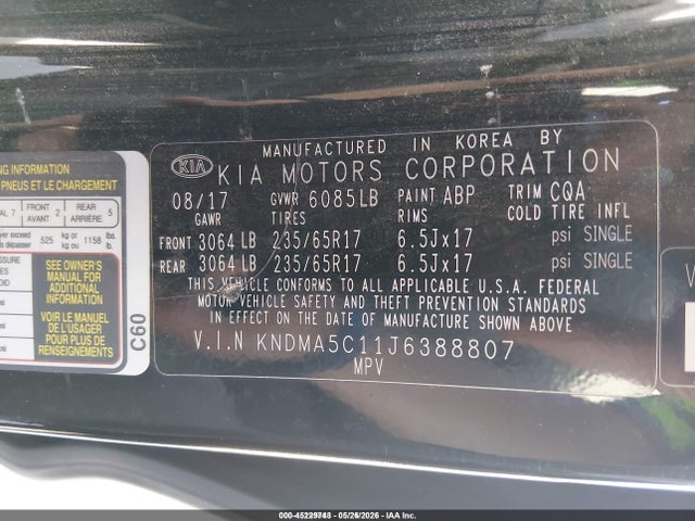 KIA Sedona L 2018 KNDMA5C11J6388807 Image 9