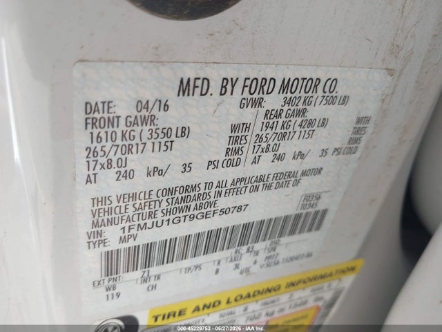 1FMJU1GT9GEF50787 Ford Expedition Xl