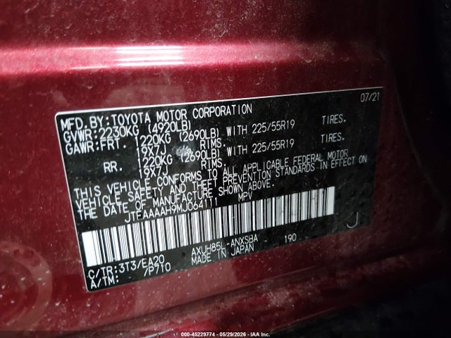 Toyota Venza Limited 2021 JTEAAAAH9MJ064111 Image 9