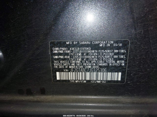 Subaru Crosstrek 2.0i Premium 2018 JF2GTABC7JG325306 Image 9