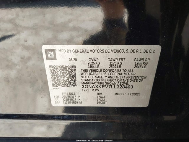 3GNAXKEV7LL328403 Chevrolet Equinox Fwd Lt 1.5l Turbo