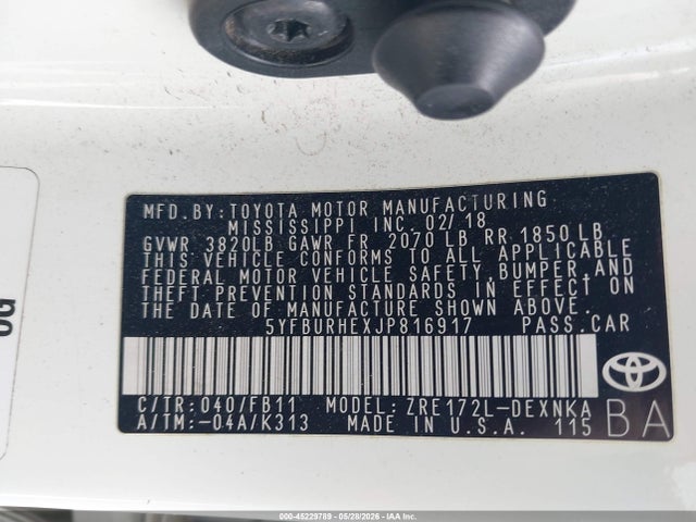 5YFBURHEXJP816917 Toyota COROLLA LE