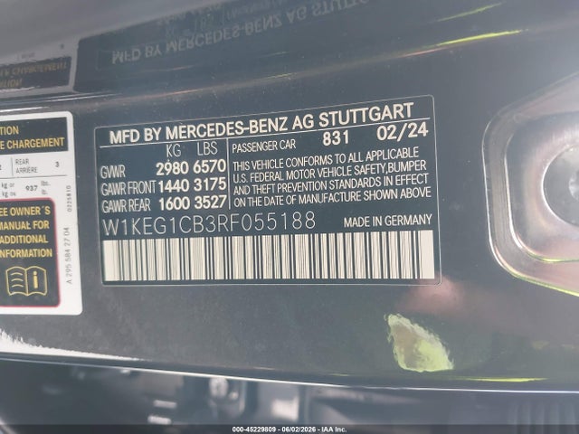 Aukcja sprzedaży 2024 Mercedes-benz Eqe 350 4matic, vin: W1KEG1CB3RF055188, numer aukcji: 45229809