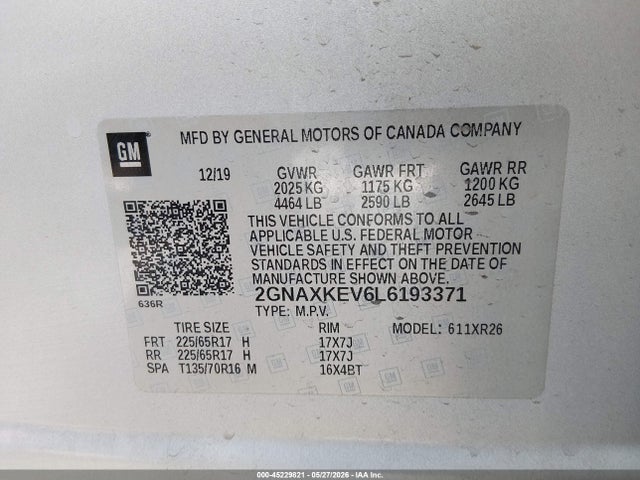 2GNAXKEV6L6193371 Chevrolet Equinox Fwd Lt 1.5l Turbo