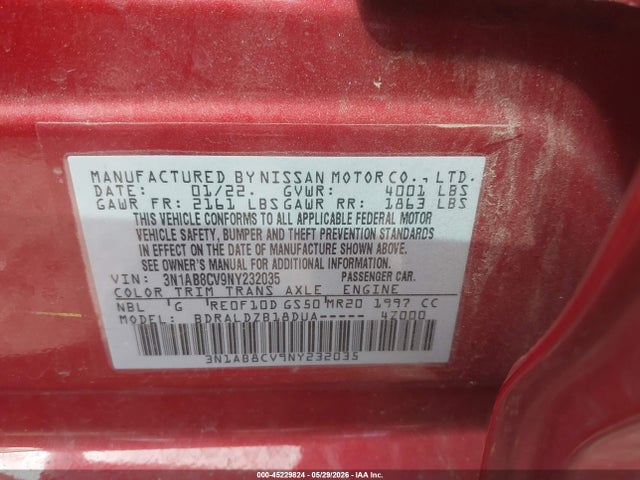 3N1AB8CV9NY232035 Nissan Sentra Sv Xtronic Cvt