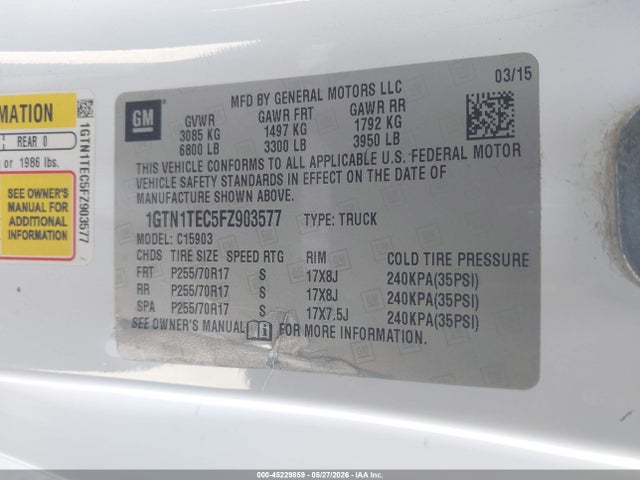Aukcja sprzedaży 2015 Gmc Sierra 1500, vin: 1GTN1TEC5FZ903577, numer aukcji: 45229859