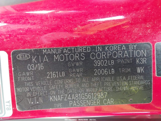 Продажа на аукционе авто 2016 Kia Forte Ex, vin: KNAFZ4A81G5612987, номер лота: 45229862