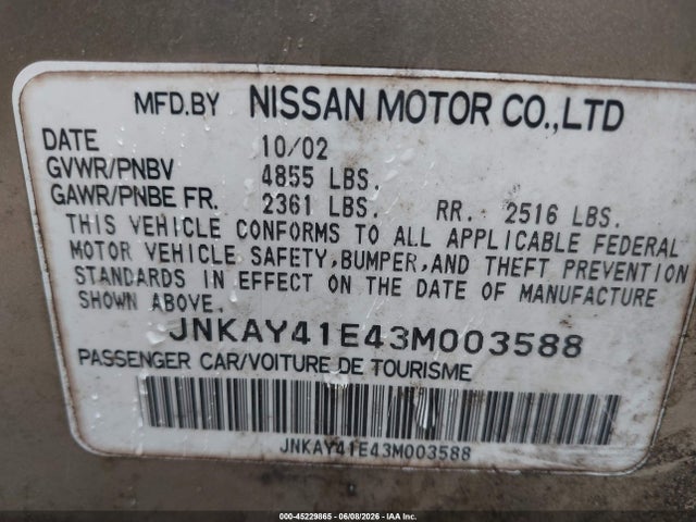 Продаж на аукціоні авто 2003 Infiniti M45 Sport, vin: JNKAY41E43M003588, номер лоту: 45229865