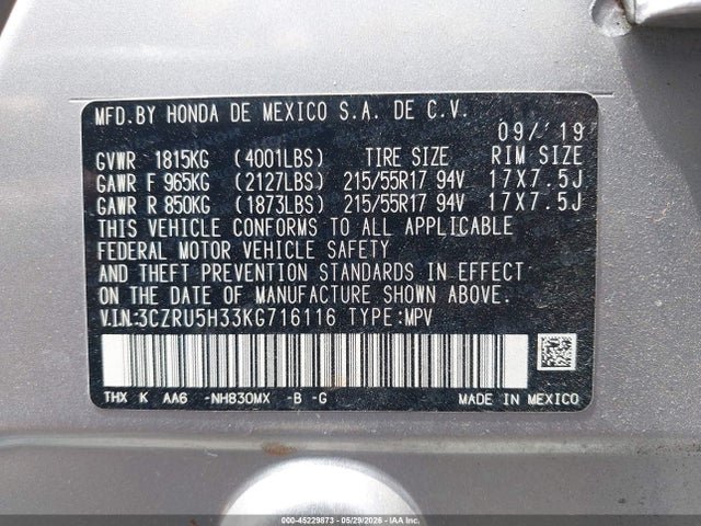 Honda HR-V LX 2019 3CZRU5H33KG716116 Image 9